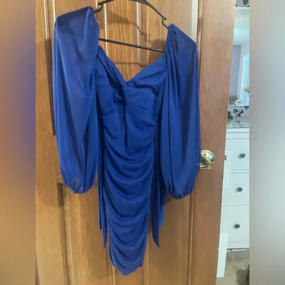 Macy's | Dresses | Royal Blue Body Con Homecoming Mini Dress Balloon Sleeve  | Poshmark
